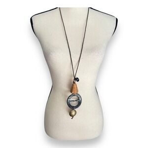 Alisha D‎ Made in Italy Long Cord Statement Necklace Mixed Resin Beads Earthy